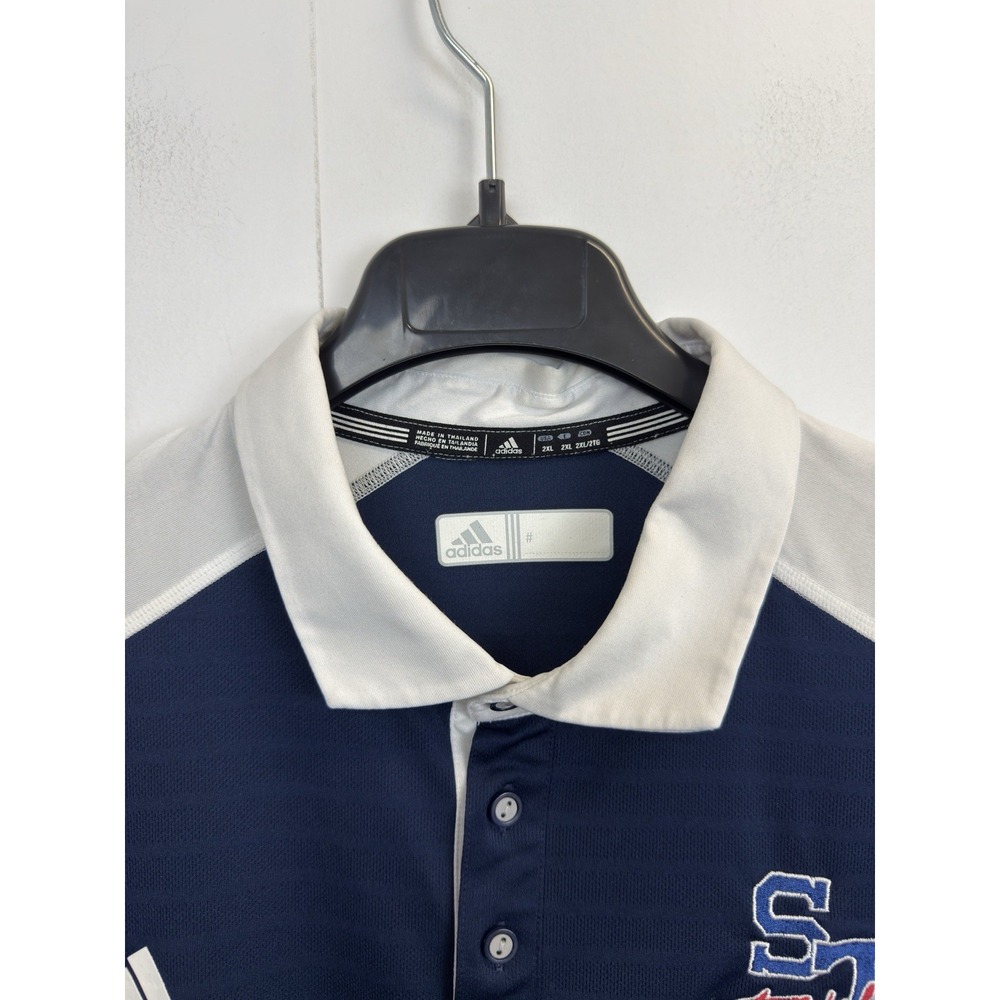Adidas Climalite Performance Navy Blue/ White Polo ST Rebels Shirt Mens 2XL‎ - Picture 2 of 7